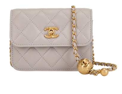 Pearl Crush Mini Wallet On Chain, &pound;2,100, Handbags, Grey, Lambskin Leather, Front view